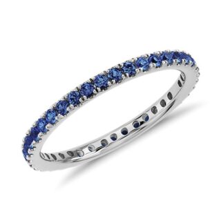 Riviera Pave Sapphire Eternity Ring in 18k White Gold (1.5mm)