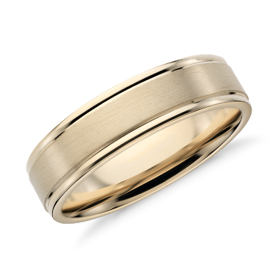Brushed Inlay Wedding Ring in 14k Yellow Gold (6mm)