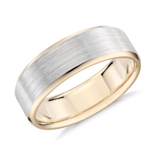 Brushed Beveled Edge Wedding Ring in 14k White and Yellow Gold (7mm)