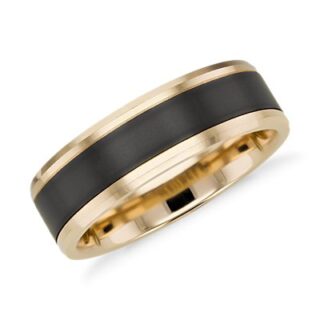 Satin Finish Wedding Ring in Black Titanium and 14k Yellow Gold (7mm)
