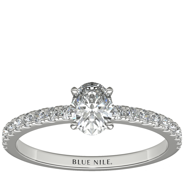 1/2 Carat Ready-to-Ship Oval-Cut Petite Pave Diamond Engagement Ring in Platinum