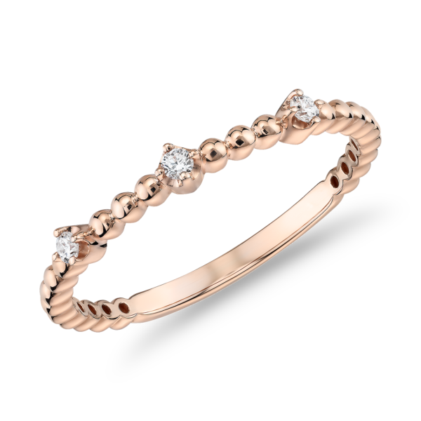 Mini Diamond Beaded Three Stackable Fashion Ring in 14k Rose Gold