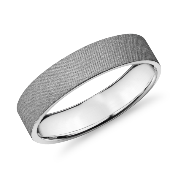 Flat Gray Florentine Finish Wedding Ring in 14k White Gold (5mm)
