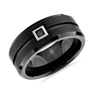 Single Black Diamond Wedding Band in Black Tungsten Carbide (9mm)