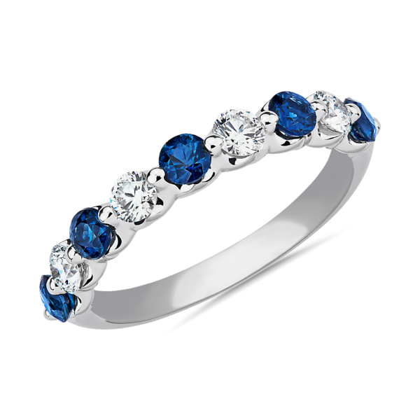 Floating Sapphire and Diamond Anniversary Band in Platinum (3mm)