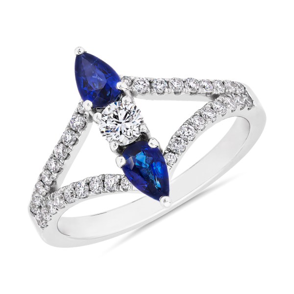 Sapphire and Diamond Vertical Ring in 18k White Gold