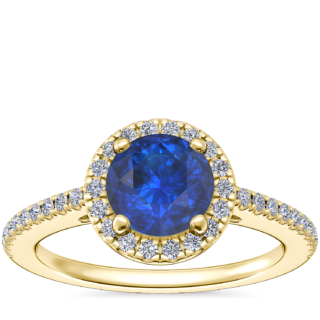 Classic Halo Diamond Engagement Ring with Round Sapphire in 14k Yellow Gold (6mm)