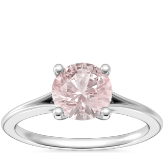Petite Split Shank Solitaire Engagement Ring with Round Morganite in 14k White Gold (6.5mm)