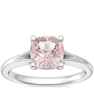 Petite Split Shank Solitaire Engagement Ring with Cushion Morganite in 14k White Gold (6.5mm)