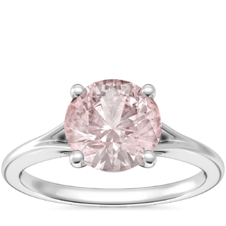 Petite Split Shank Solitaire Engagement Ring with Round Morganite in 14k White Gold (8mm)