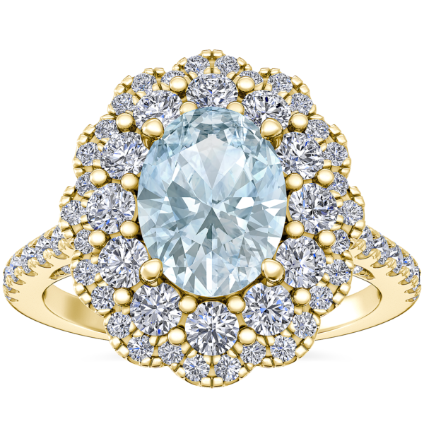 Vintage Diamond Halo Engagement Ring with Oval Aquamarine in 14k Yellow Gold (8x6mm)