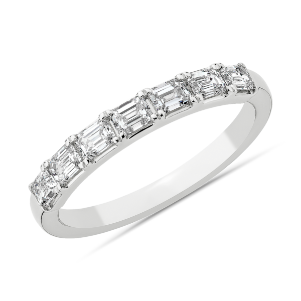 East-West 7-Stone Emerald Diamond Anniversary Band in 14k White Gold (5/8 ct. tw.)