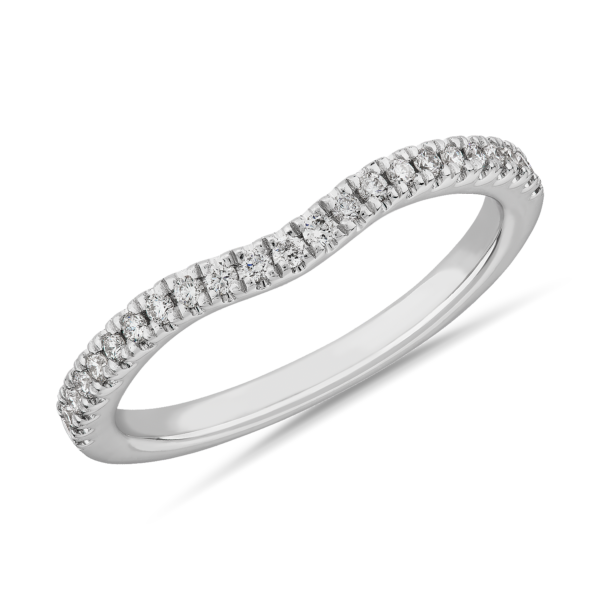 Micropave Curved Matching Diamond Wedding Ring in Platinum (1/6 ct. tw.)