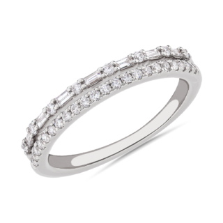 Two Row Baguette and Pave Diamond Band in 18k White Gold (1/4 ct. tw.)