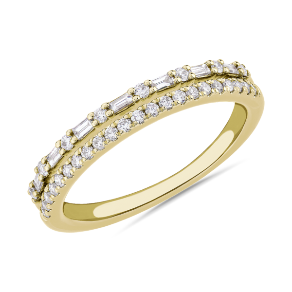 Two Row Baguette and Pave Diamond Band in 14k Yellow Gold (1/4 ct. tw.)