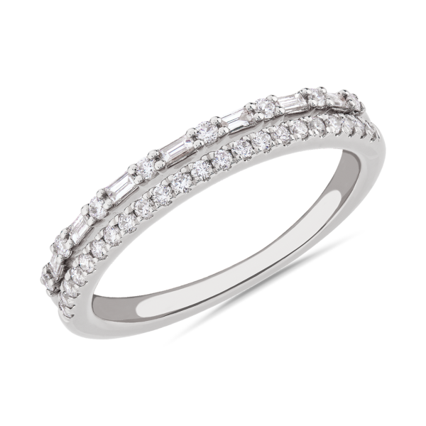 Two Row Baguette and Pave Diamond Band in Platinum (1/4 ct. tw.)