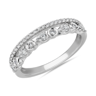 Alternating Bezel & Prong Set Round Diamond Band with Pave Accent in 14k White Gold (1/3 ct. tw.)