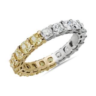 Cushion-Cut Half and Half Yellow Diamond Eternity Ring in 18k Yellow and White Gold (3 1/3 ct. tw.)