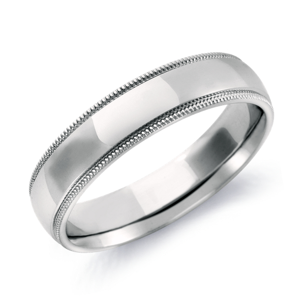 Milgrain Comfort Fit Wedding Ring in 14k White Gold (5mm)