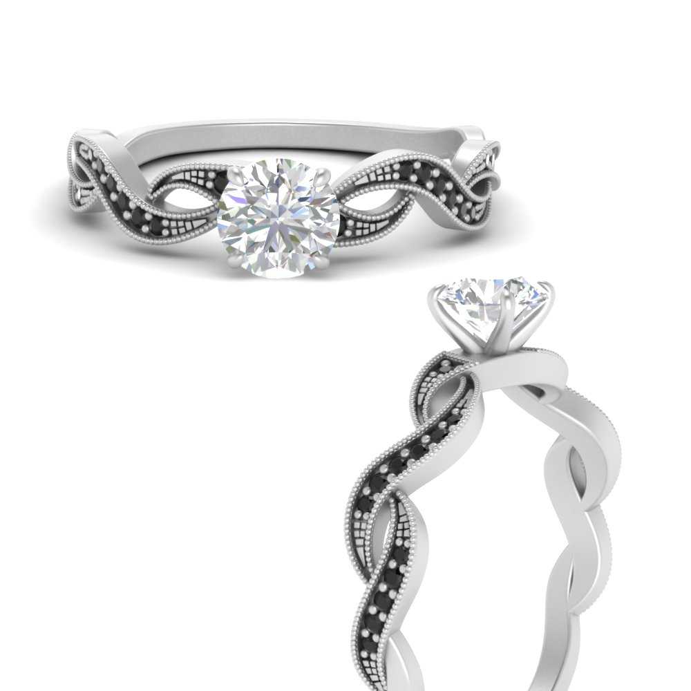 swirl infinity round cut black diamond engagement ring in white gold FD10127RORGBLACKANGLE3 NL WG